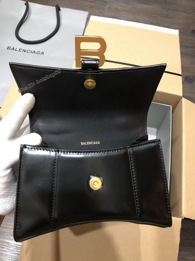 Balenciaga專櫃爆款小號手提女包 巴黎世家黑色平紋金扣Hourglass沙漏包 fyj1623